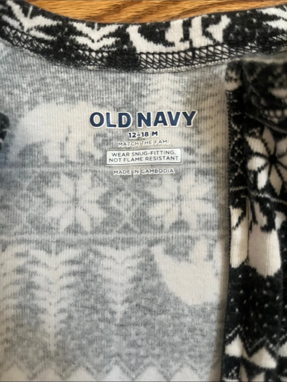 Old Navy Black and Cream Bear-Print Footed One-Piece